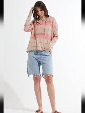 Zaket & Plover Silk Cotton Blend Sweater In Crema Tan Pink